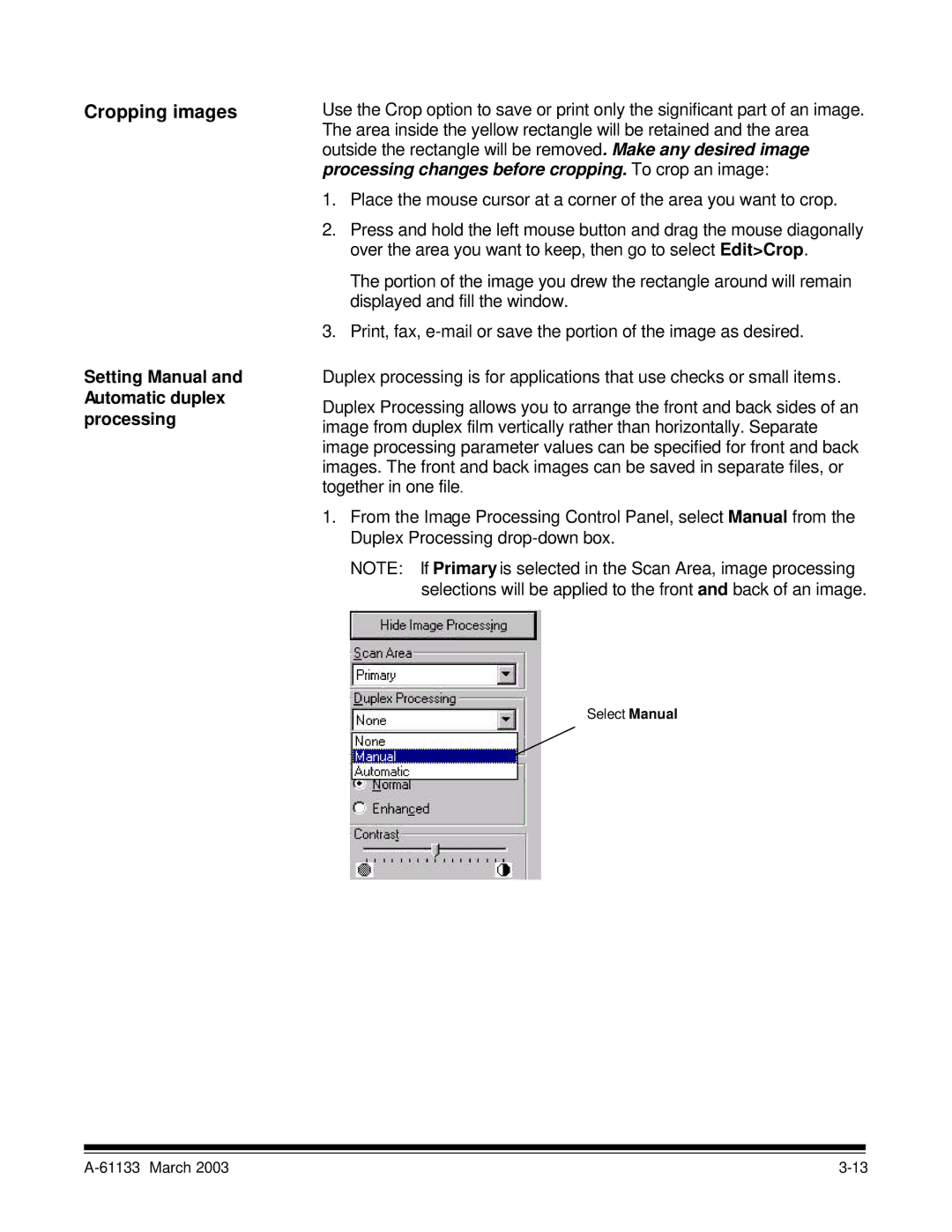 Kodak I7300 manual Cropping images, Setting Manual and Automatic duplex processing 