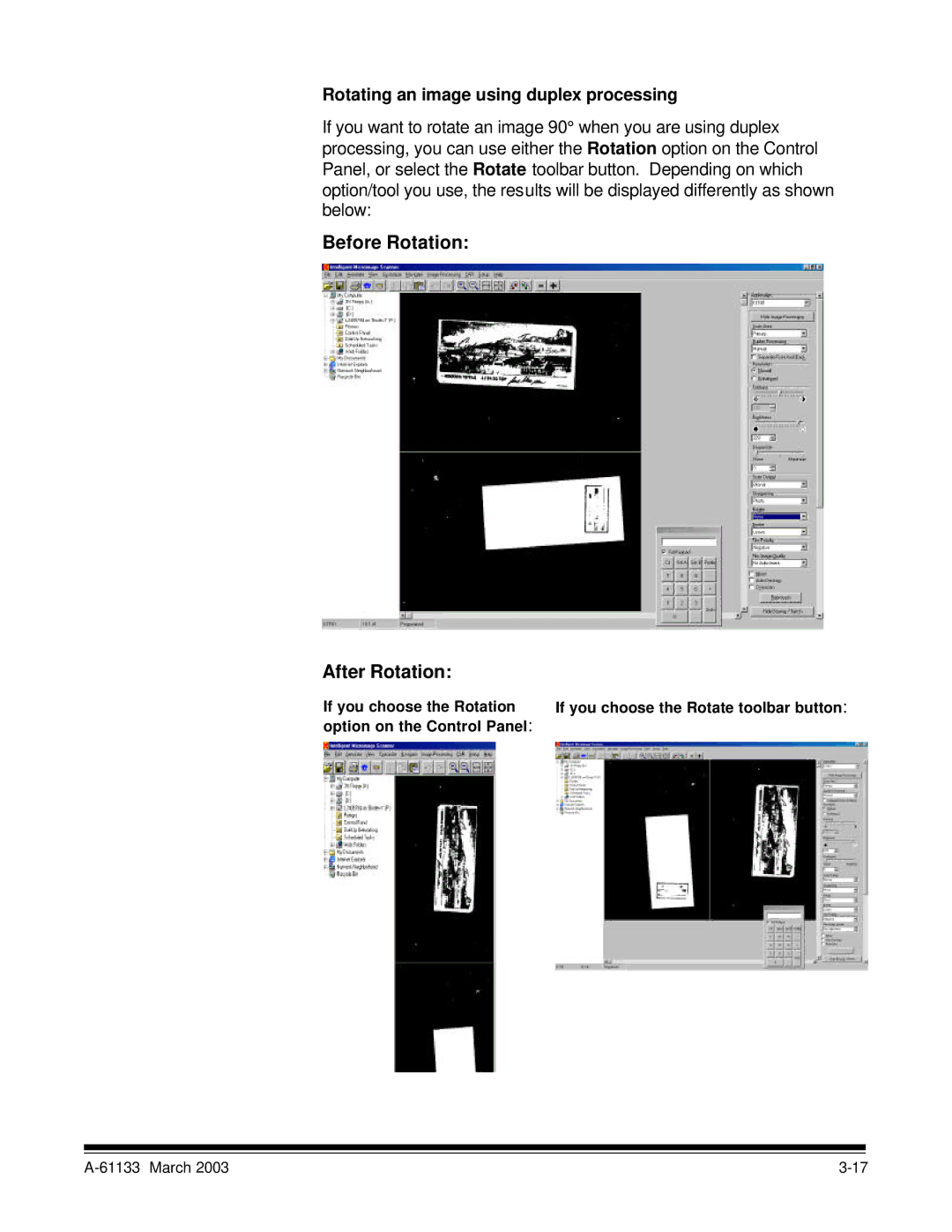 Kodak I7300 manual Before Rotation After Rotation, Rotating an image using duplex processing 