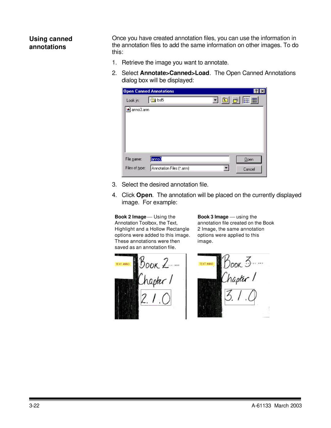 Kodak I7300 manual Using canned annotations, Book 2 Image ⎯ Using Book 3 Image ⎯ using 