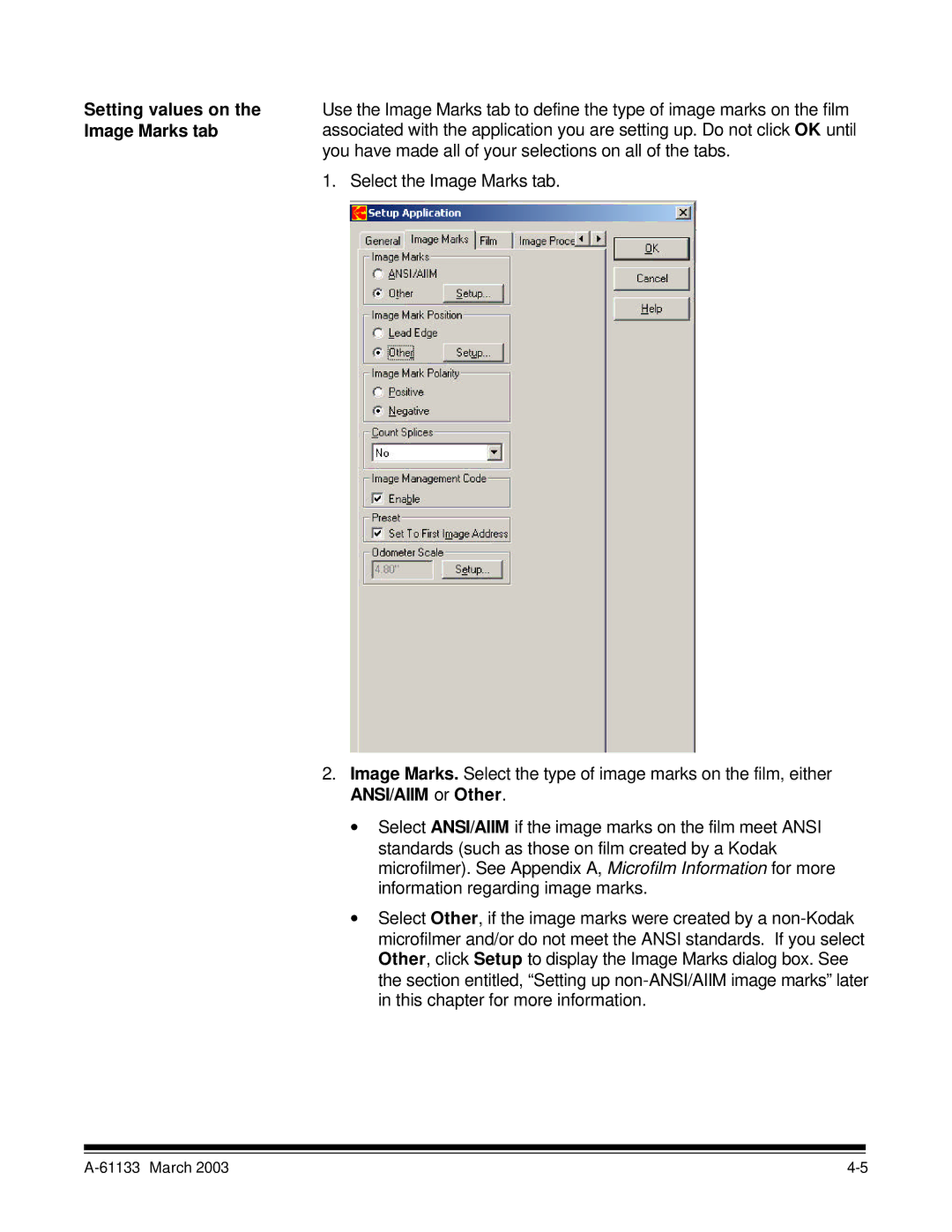 Kodak I7300 manual Setting values on, Image Marks tab 