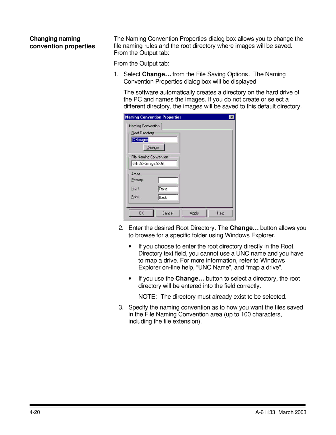 Kodak I7300 manual Changing naming, Convention properties 