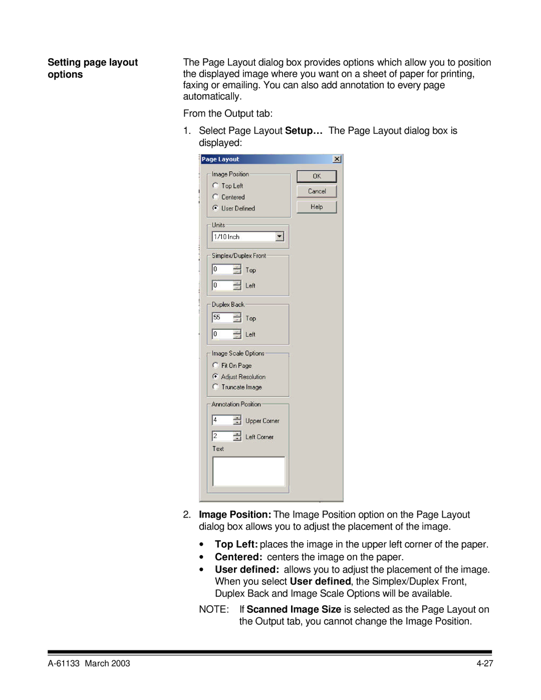 Kodak I7300 manual Setting page layout, Options 