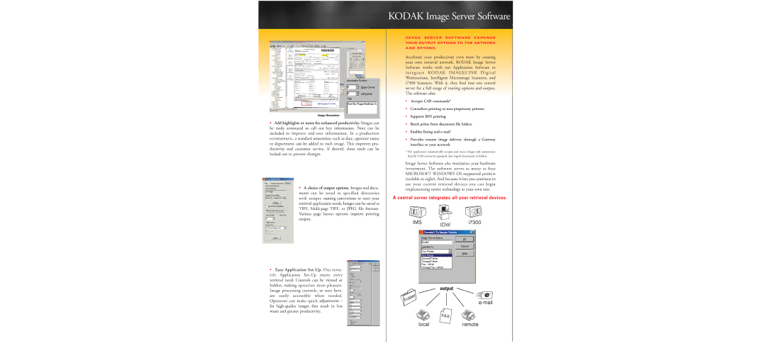 Kodak I7300 specifications Kodak Image Server Software 