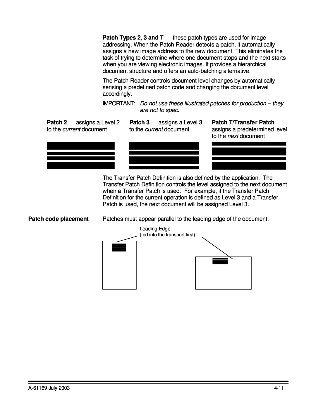 Kodak i800 Series manual Patch 2 ⎯ assigns a Level 2 to the current document 