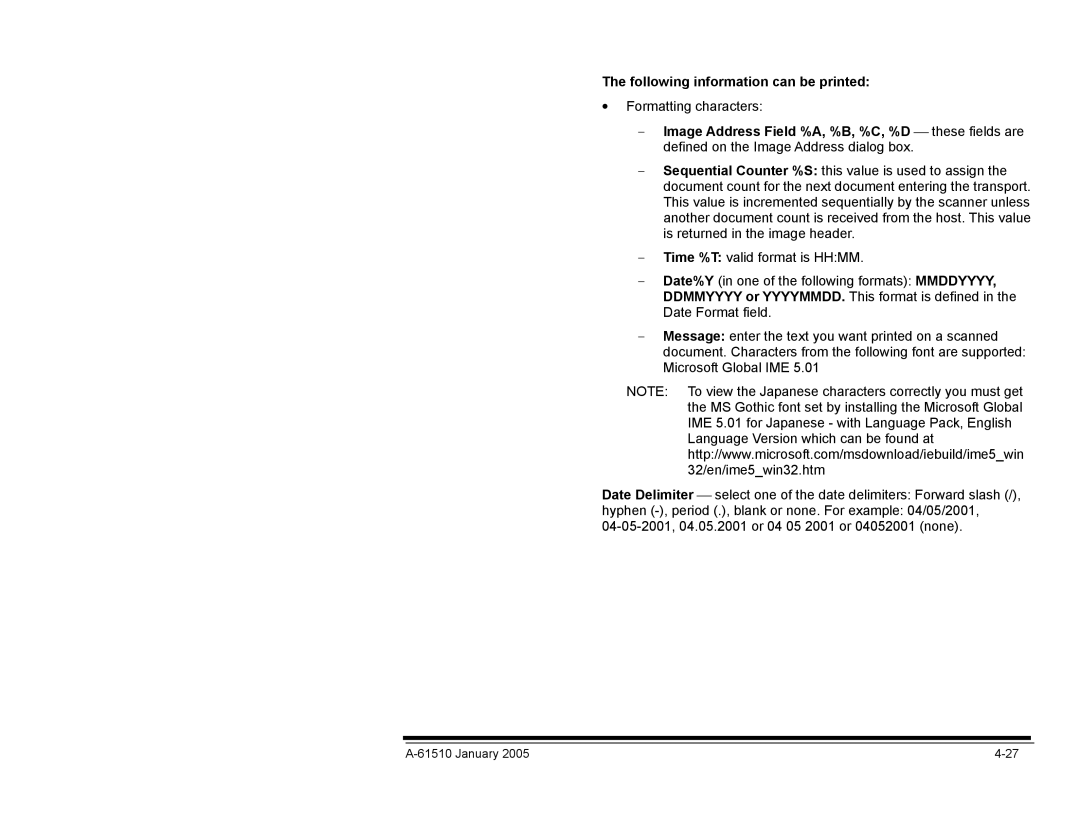 Kodak i800 Series manual Formatting characters 