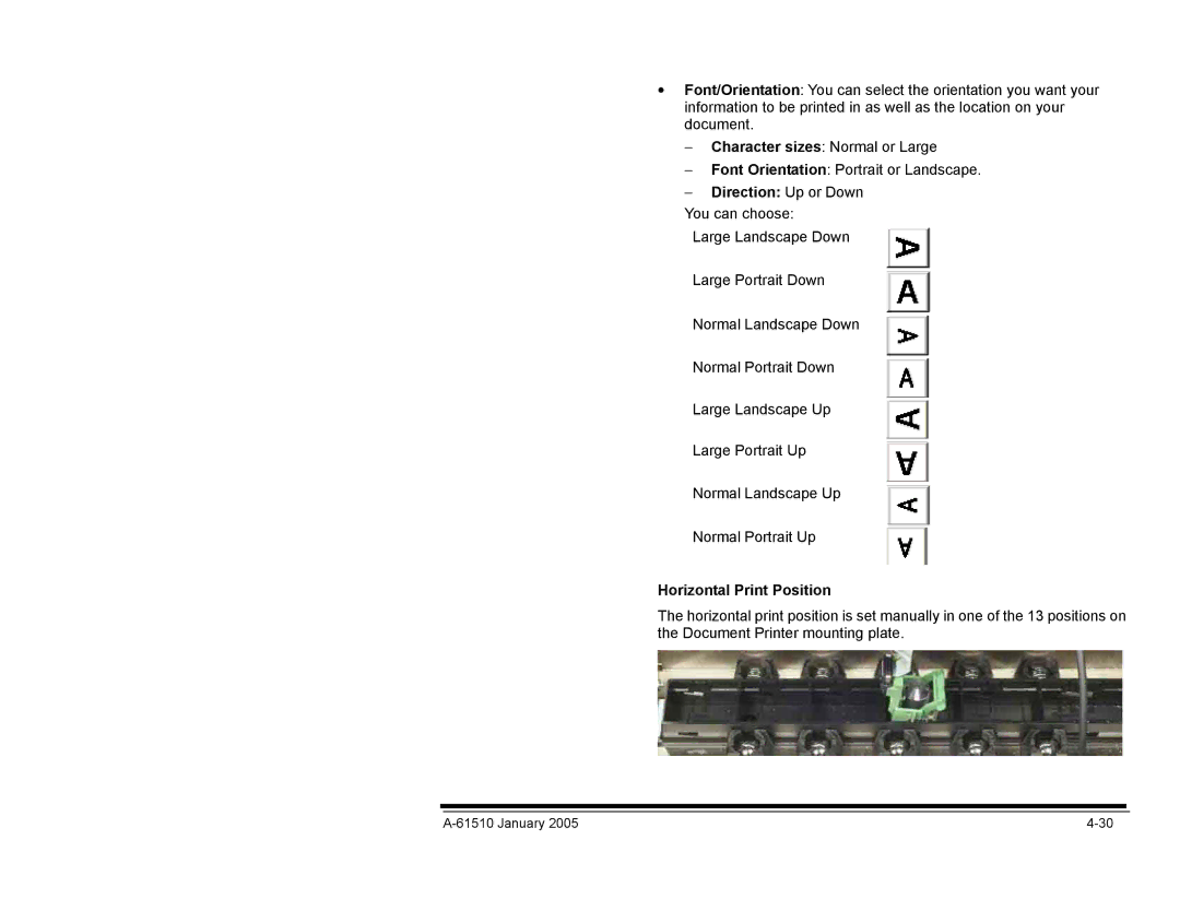 Kodak i800 Series manual Direction Up or Down, Horizontal Print Position 