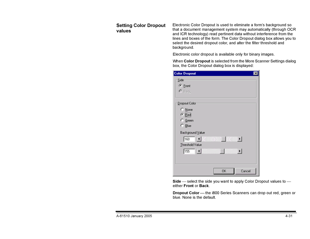 Kodak i800 Series manual Setting Color Dropout values 