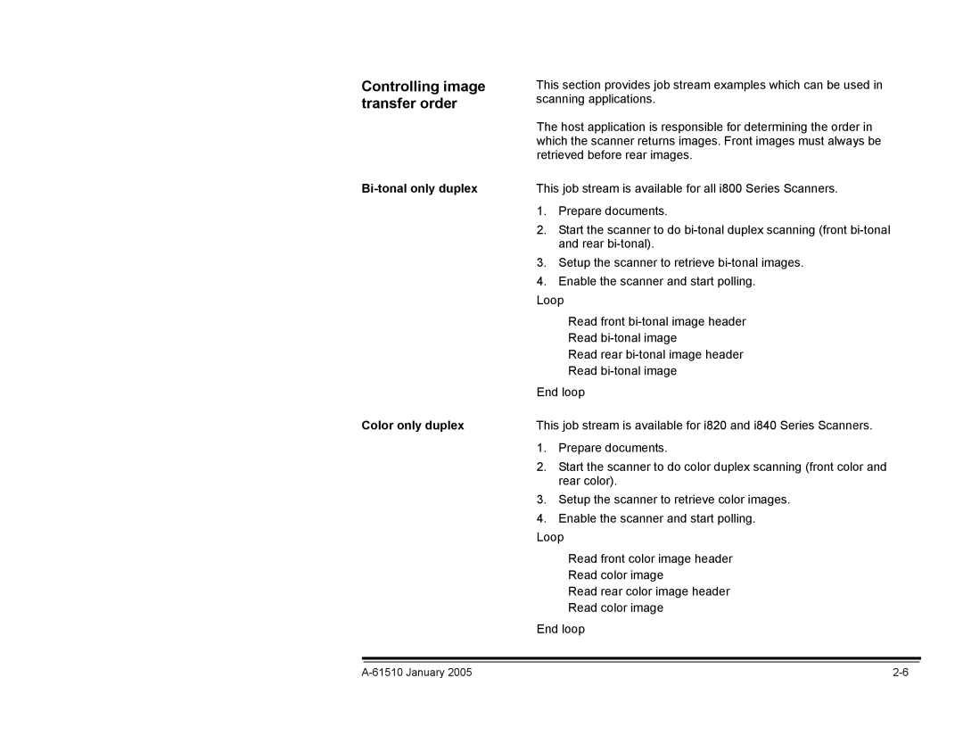 Kodak i800 Series manual Controlling image transfer order, Bi-tonal only duplex Color only duplex 