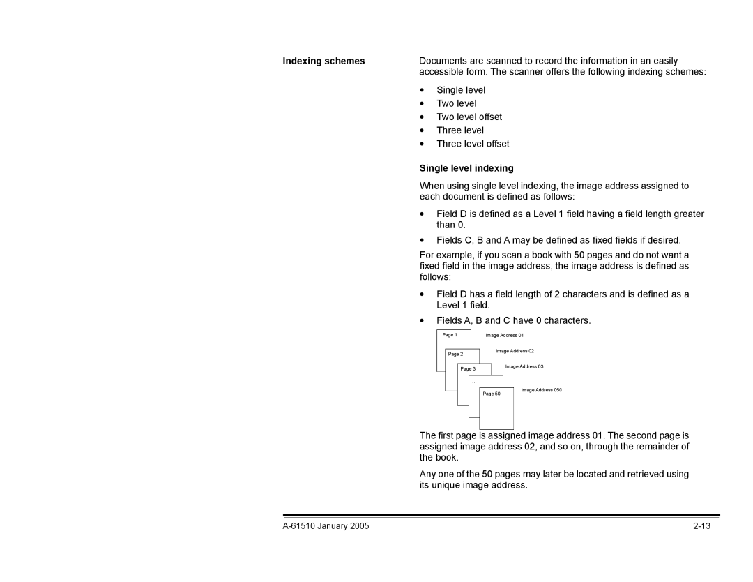 Kodak i800 Series manual Indexing schemes, Single level indexing 