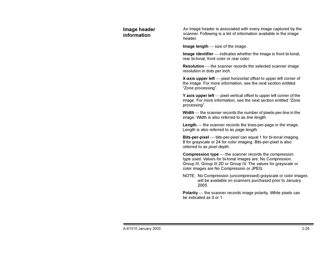 Kodak i800 Series manual Image header information 