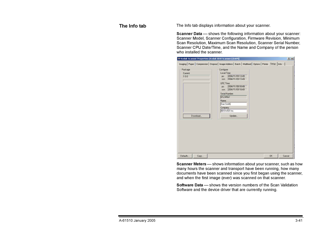 Kodak i800 Series manual Info tab 