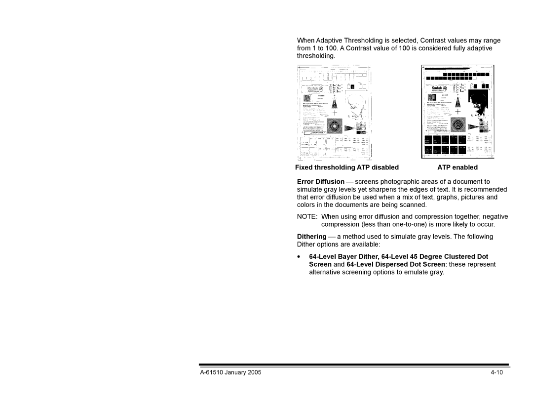 Kodak i800 Series manual Fixed thresholding ATP disabled 