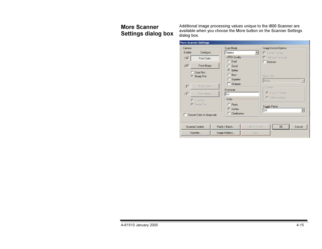 Kodak i800 Series manual More Scanner Settings dialog box 