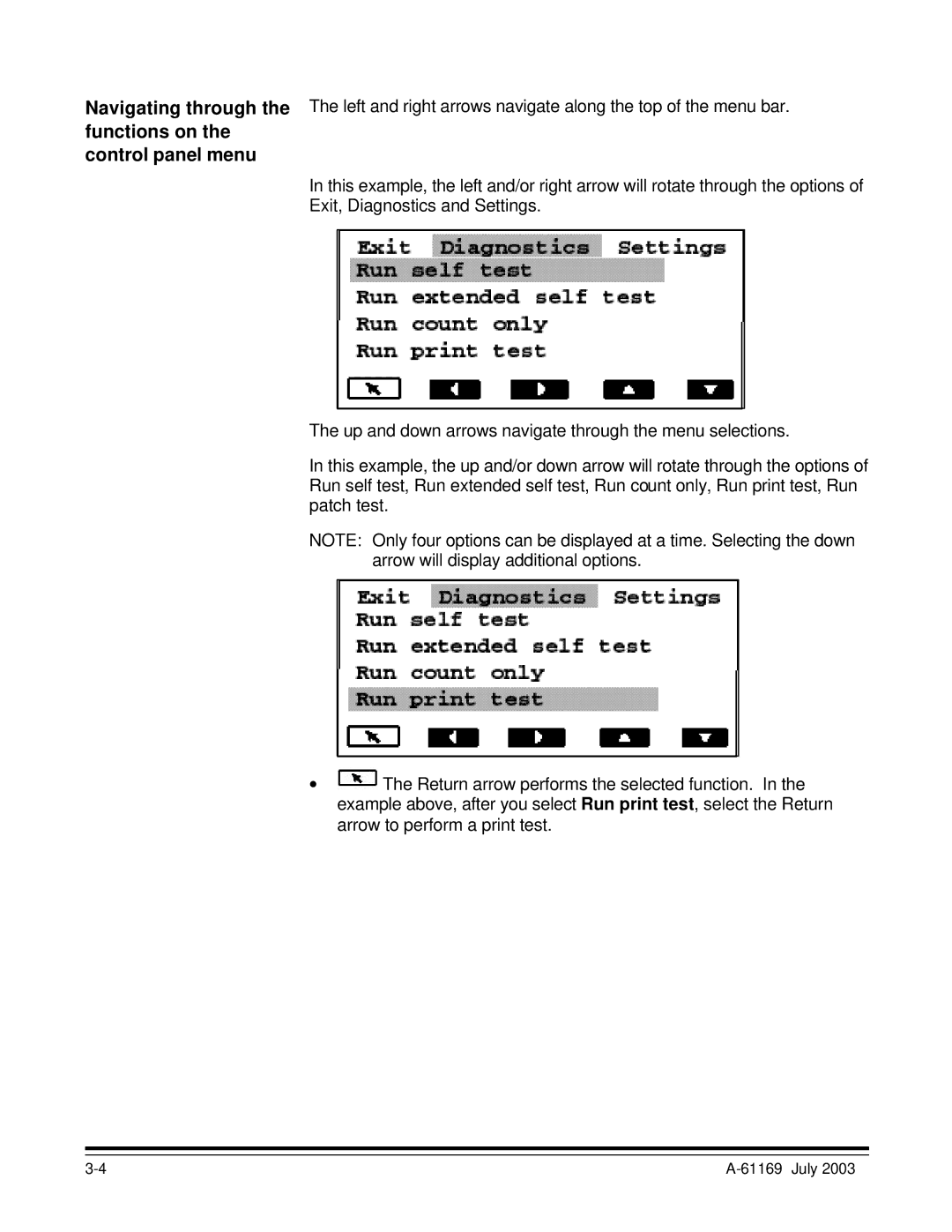 Kodak i800 Series manual Navigating through the functions on the control panel menu 