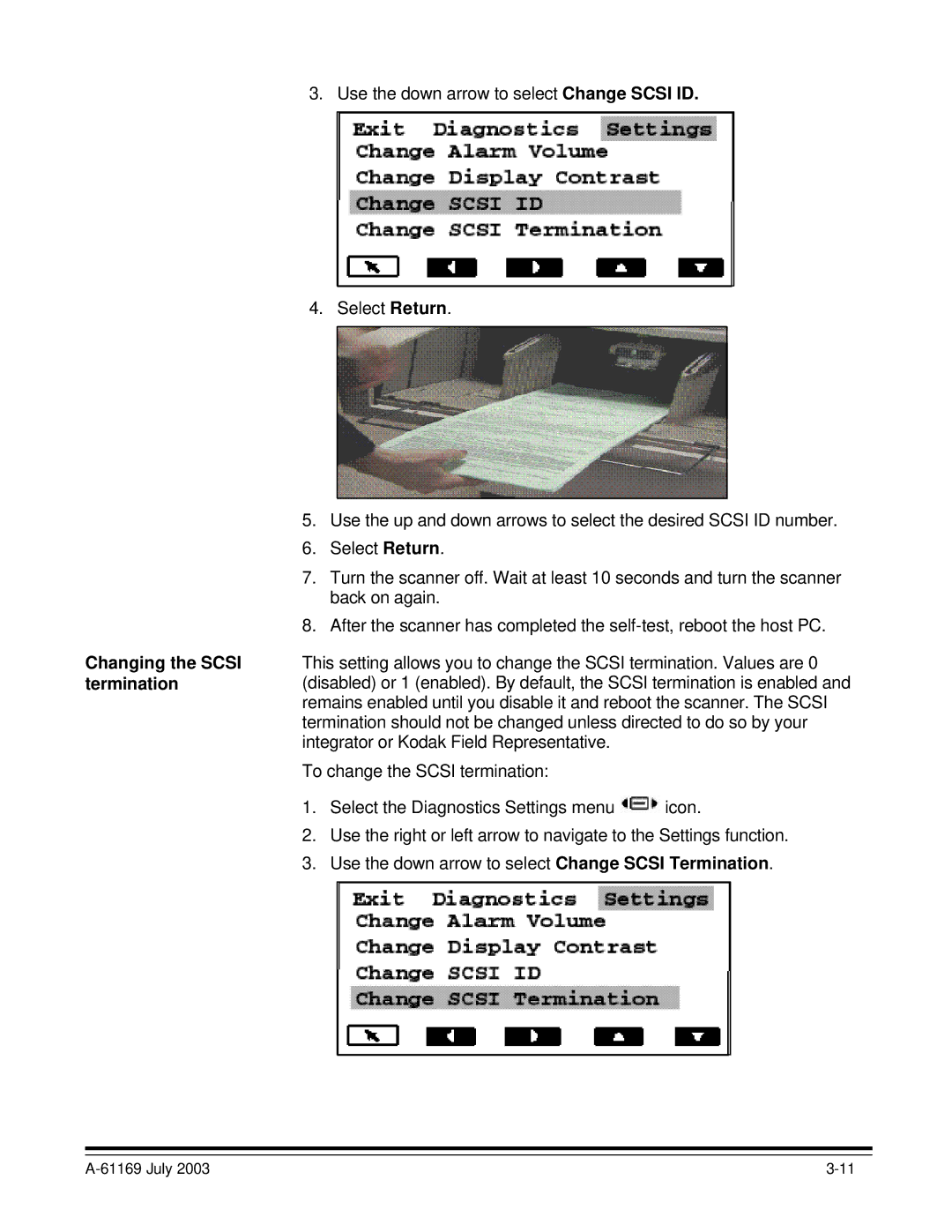 Kodak i800 Series manual Changing the Scsi, Termination 