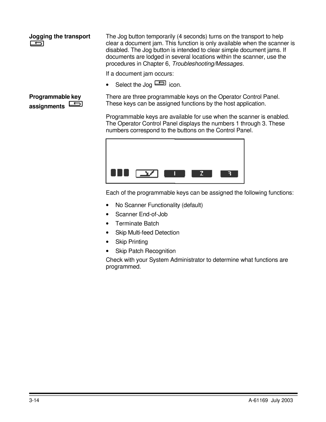 Kodak i800 Series manual Jogging the transport Programmable key assignments 