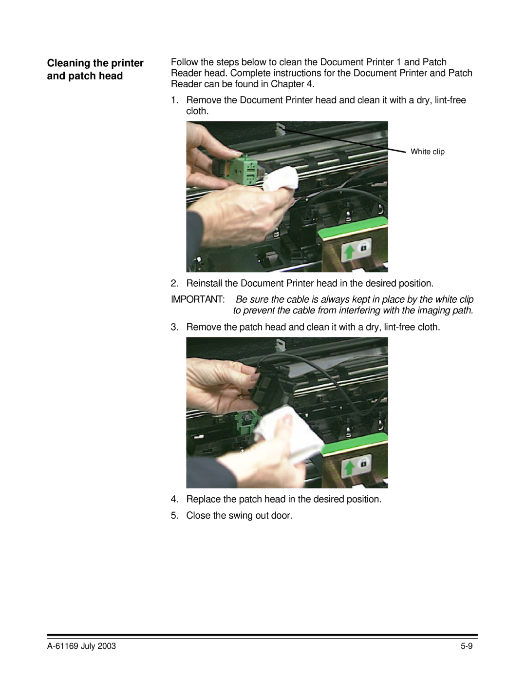 Kodak i800 Series manual Cleaning the printer and patch head 