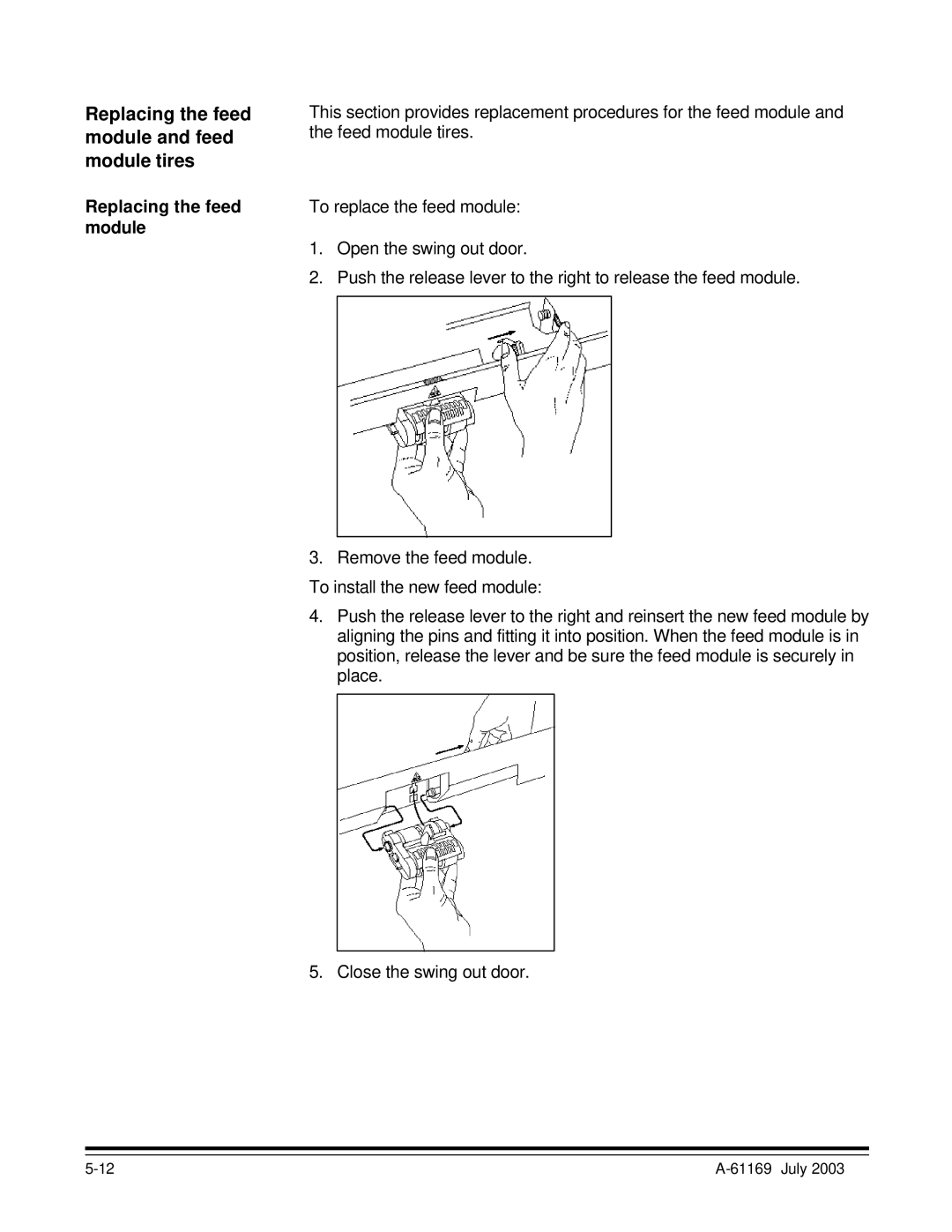 Kodak i800 Series manual Replacing the feed module and feed module tires 