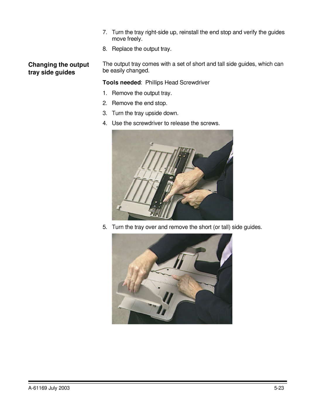 Kodak i800 Series manual Changing the output tray side guides 