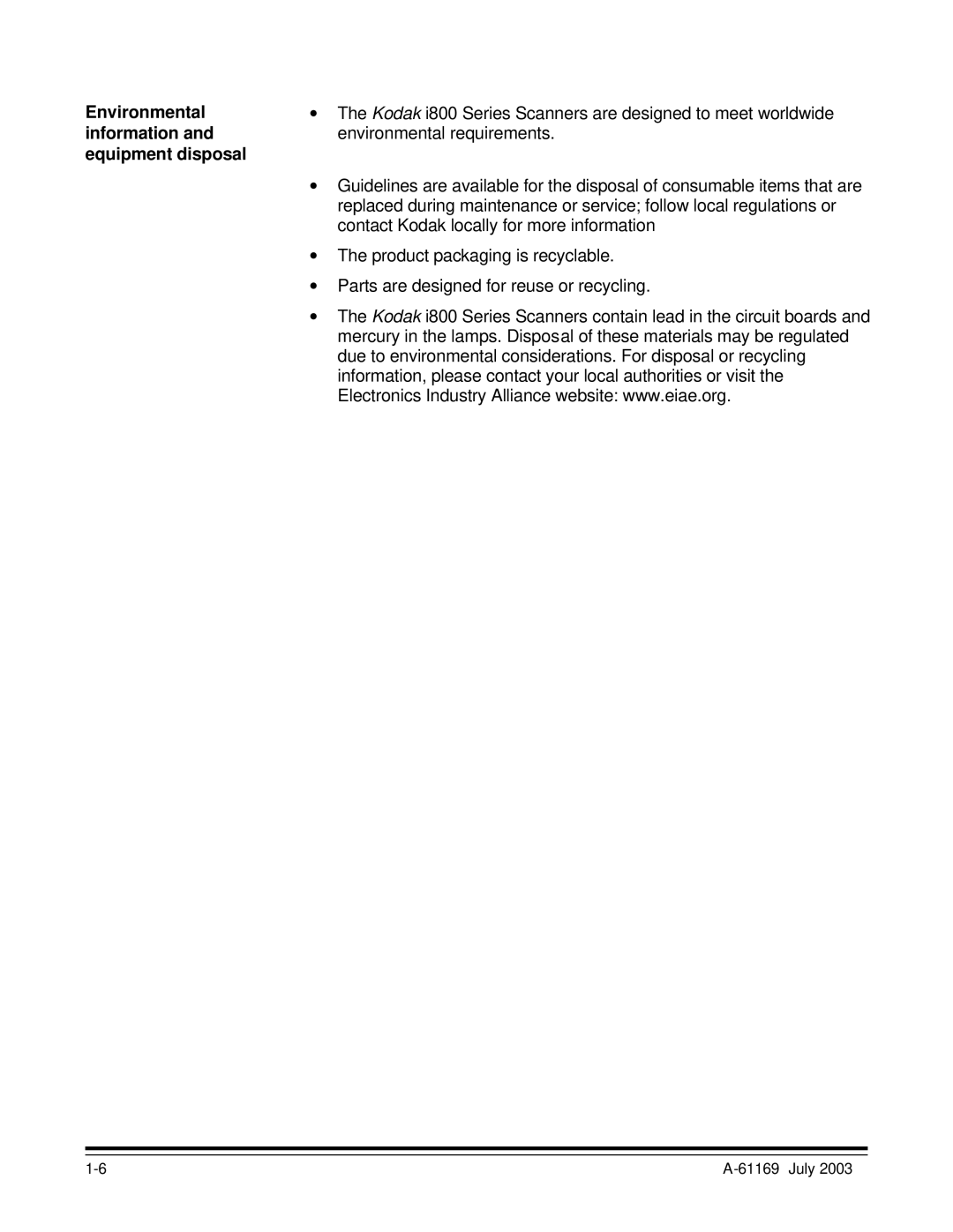 Kodak i800 Series manual Information, Equipment disposal 