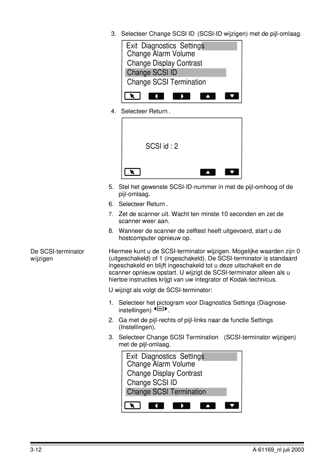 Kodak I800 manual Scsi id, De SCSI-terminator wijzigen 