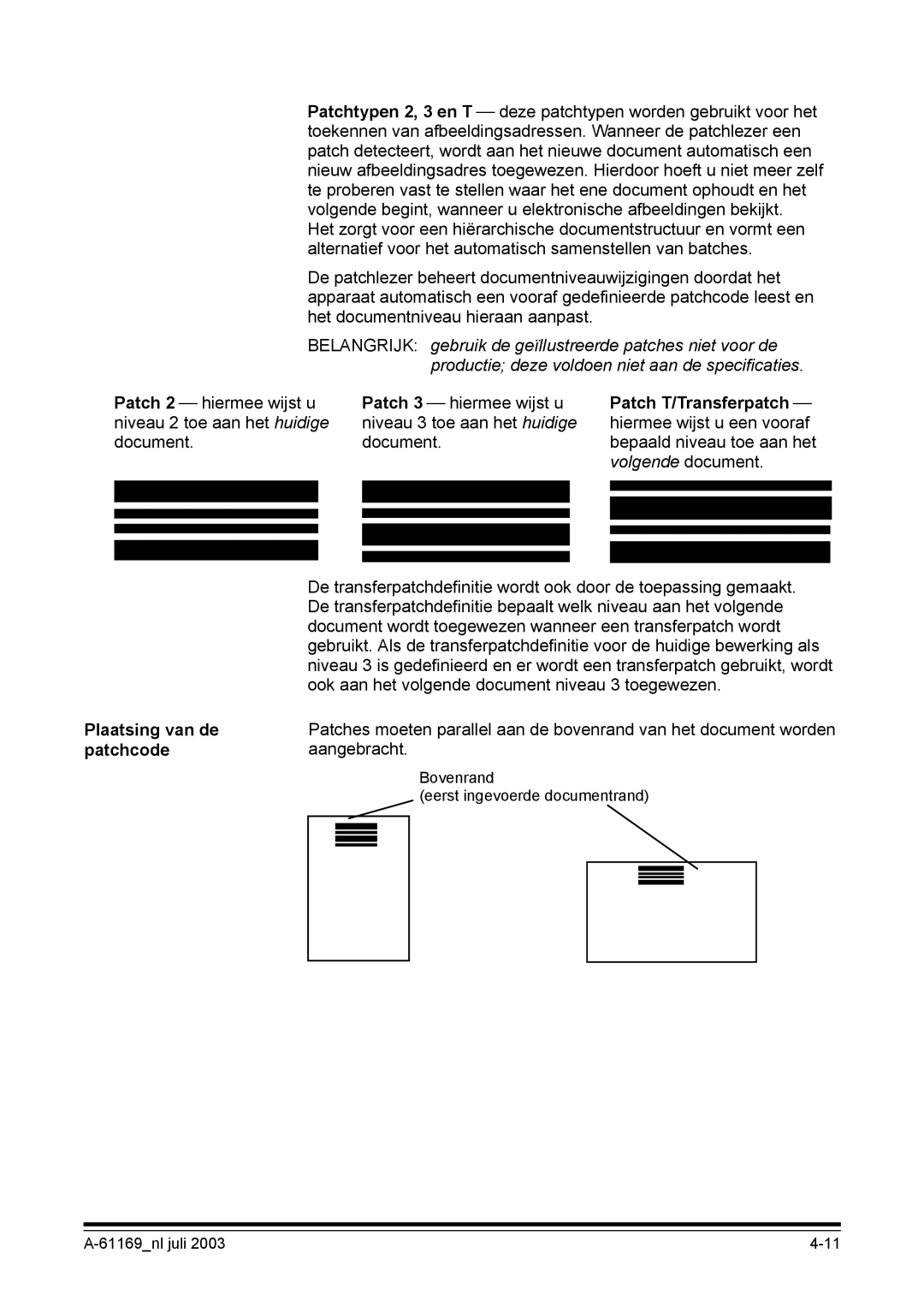 Kodak I800 manual Plaatsing van de patchcode 