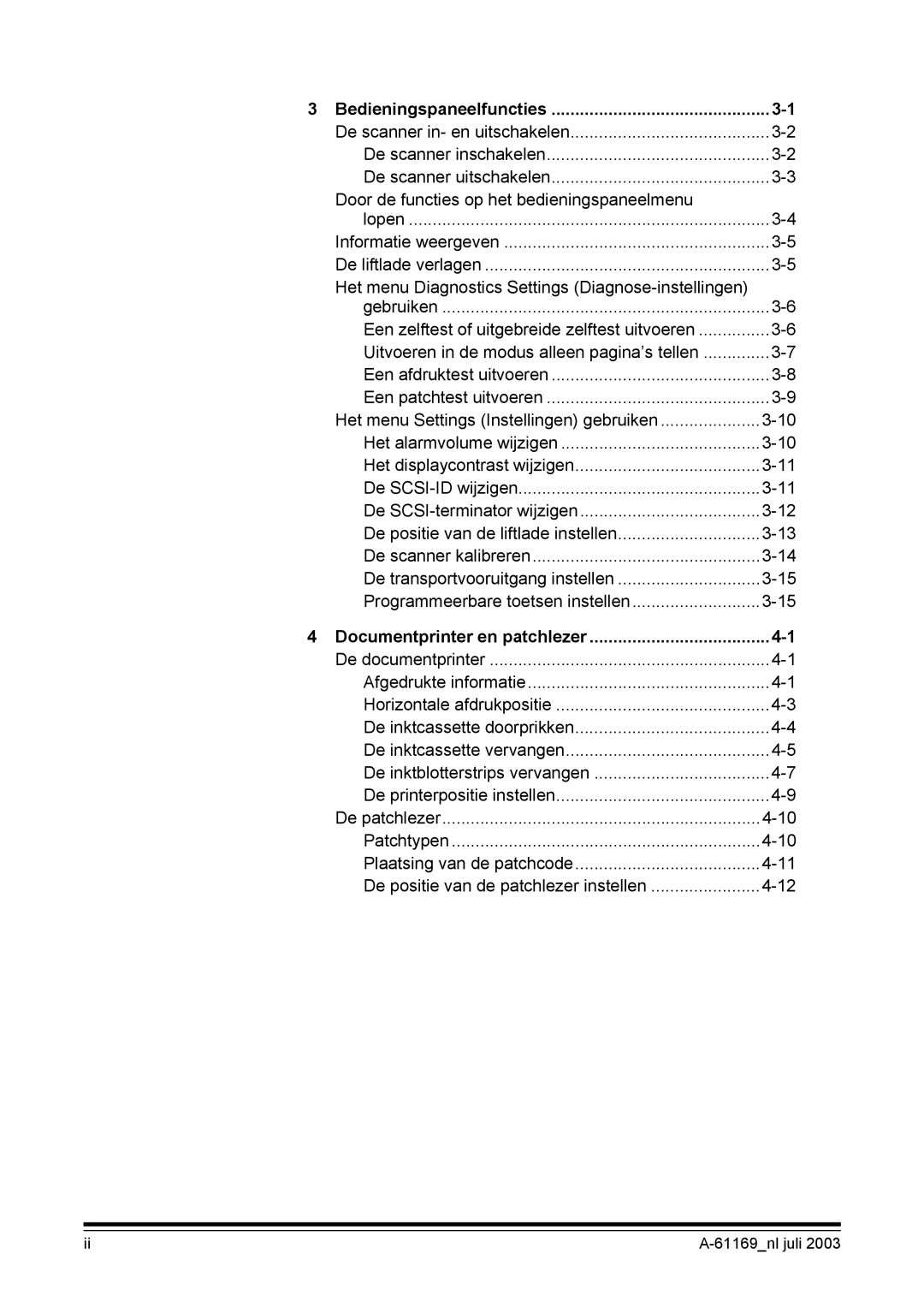 Kodak I800 manual Bedieningspaneelfuncties, Documentprinter en patchlezer 