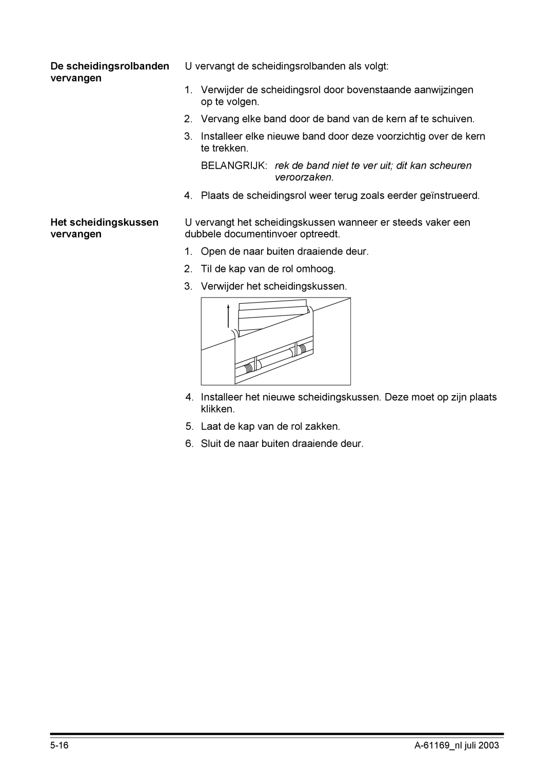 Kodak I800 manual Vervangen, Het scheidingskussen 