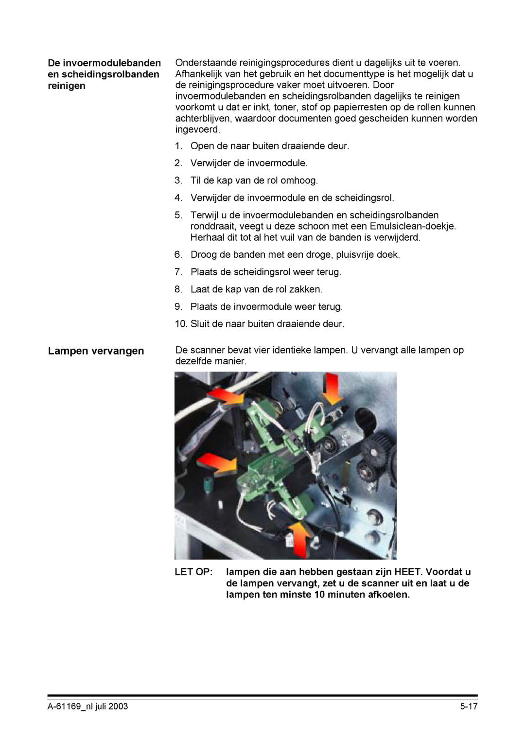 Kodak I800 manual Lampen vervangen 