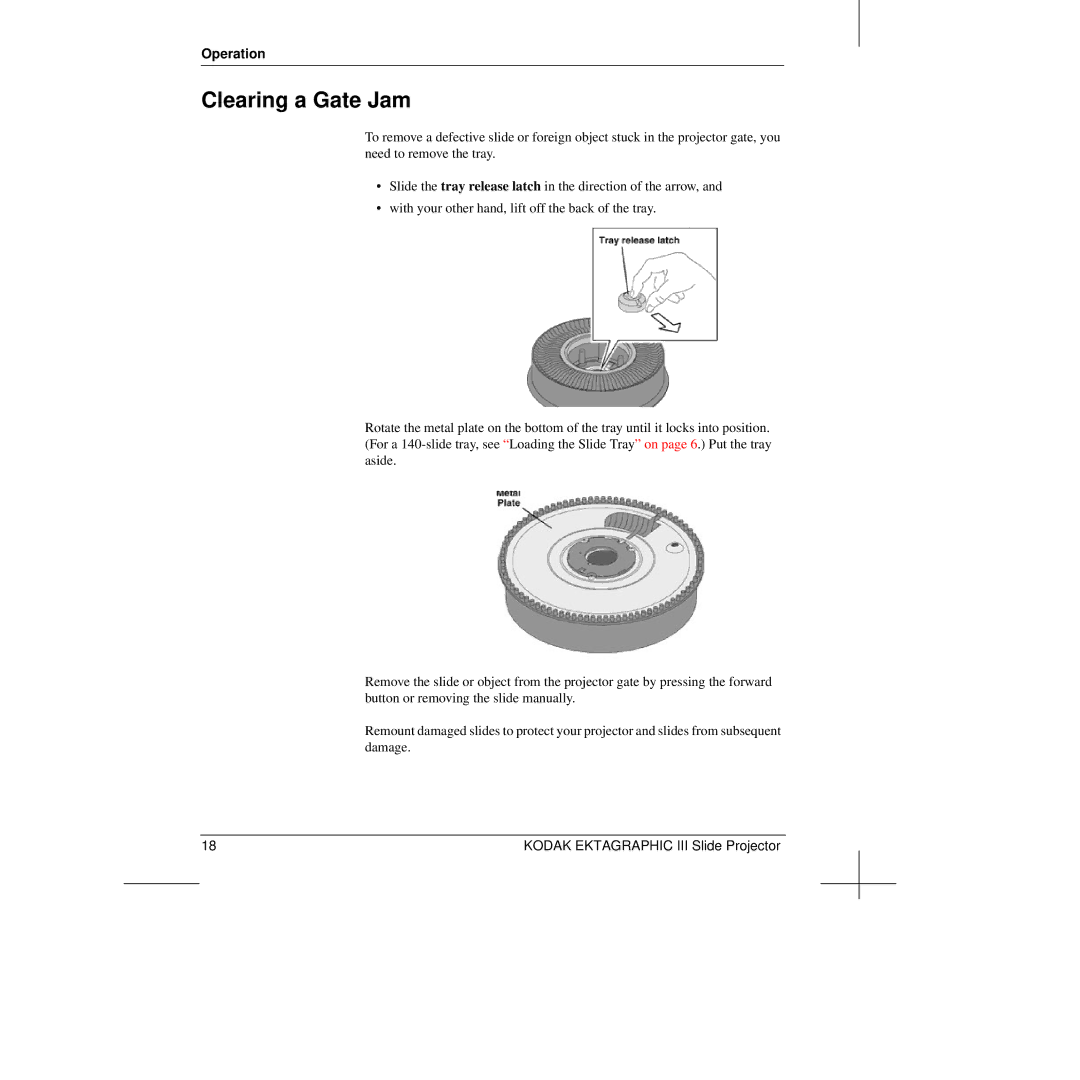 Kodak III manual Clearing a Gate Jam 