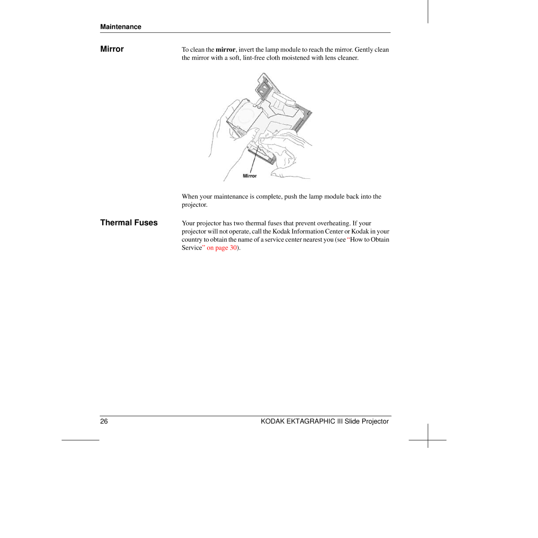 Kodak III manual Mirror Thermal Fuses 