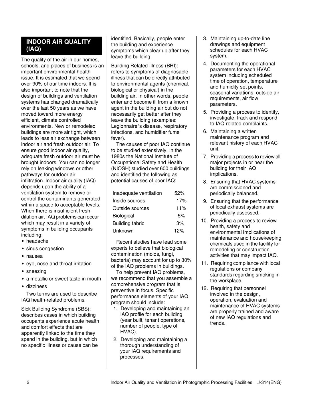 Kodak J-314 manual Indoor AIR Quality IAQ 