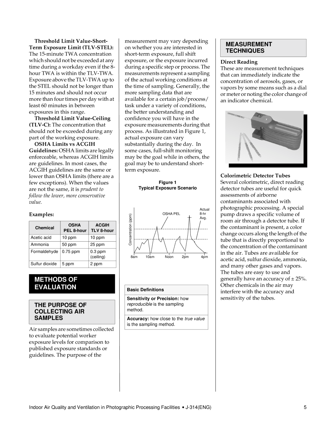 Kodak J-314 manual Methods Evaluation, Purpose Collecting AIR Samples, Measurement Techniques 