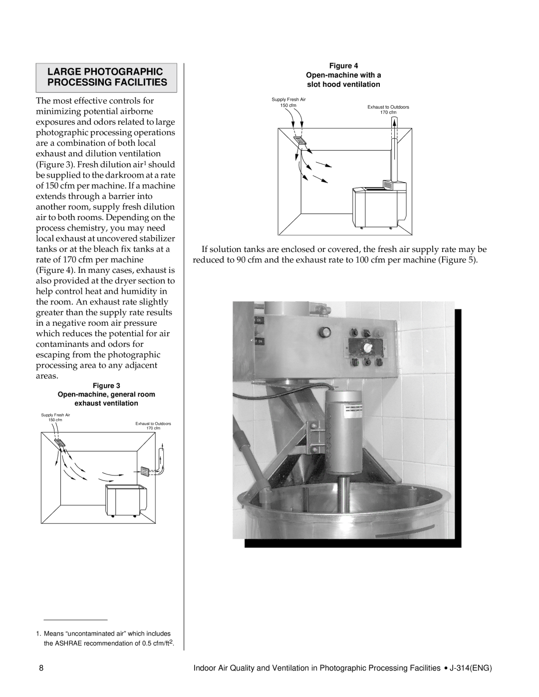 Kodak J-314 manual Open-machine, general room Exhaust ventilation, Open-machine with a slot hood ventilation 