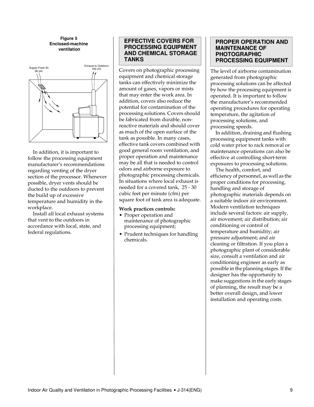 Kodak J-314 manual Work practices controls, Enclosed-machine Ventilation 