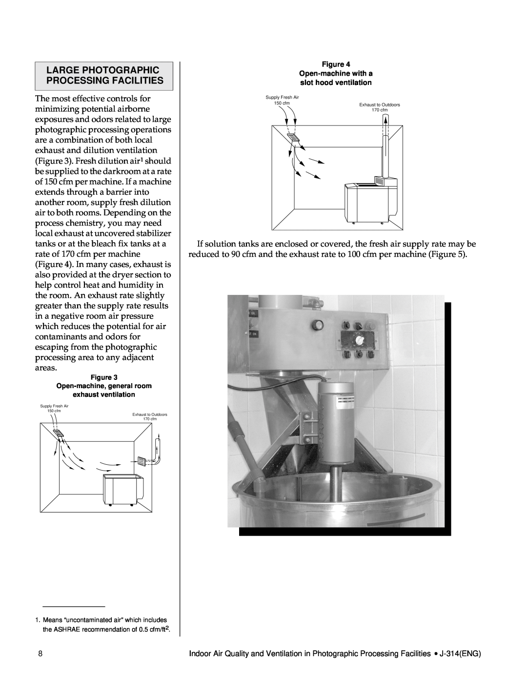 Kodak J-314 manual Large Photographic Processing Facilities, Figure Open-machine,general room, exhaust ventilation 