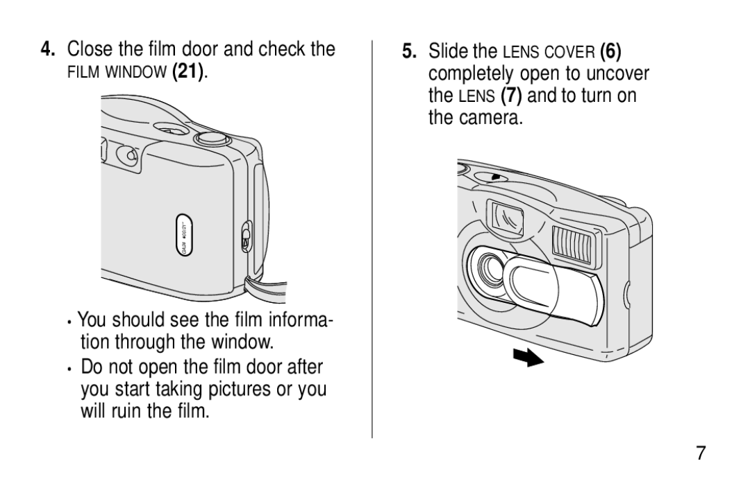 Kodak KB18 manual Close the film door and check, Will ruin the film 