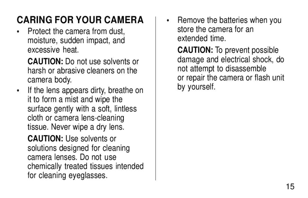 Kodak KB18 manual Caring for Your Camera 