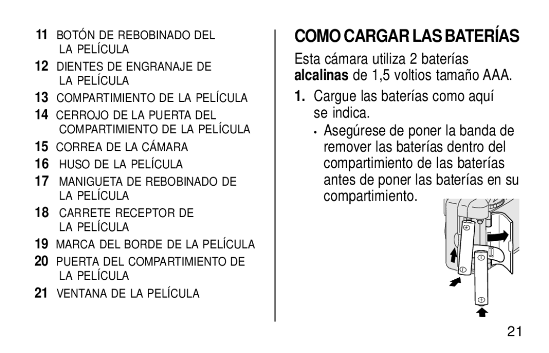 Kodak KB18 manual Como Cargar LAS Baterías, Cargue las baterías como aquí se indica 