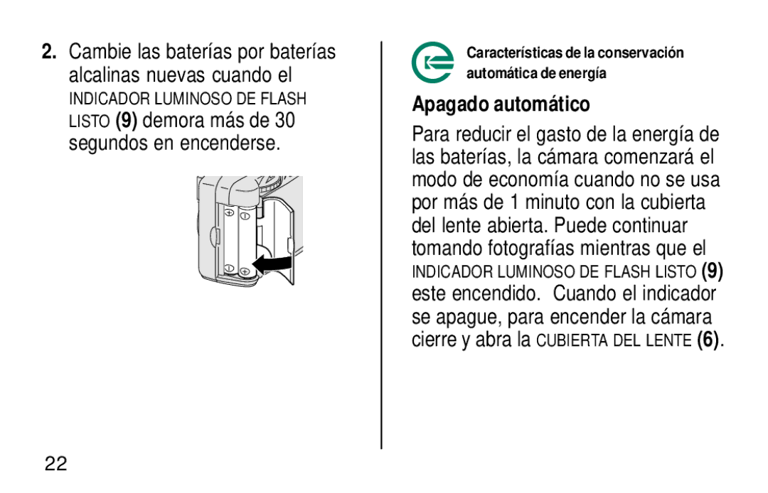 Kodak KB18 manual Cambie las baterías por baterías Alcalinas nuevas cuando el, Apagado automático 