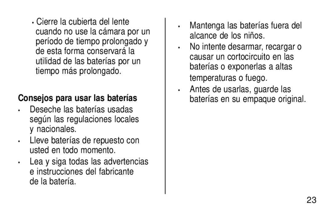 Kodak KB18 manual Consejos para usar las baterías 