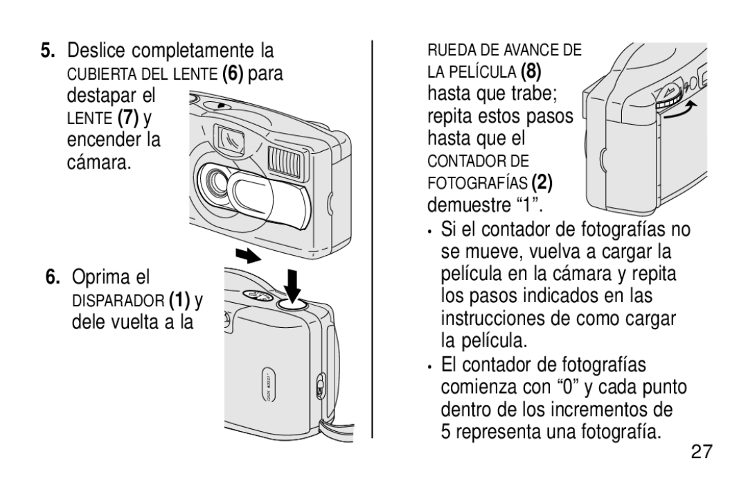 Kodak KB18 manual Deslice completamente la, Oprima el, Dele vuelta a la, Demuestre 