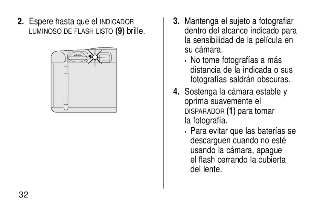 Kodak KB18 manual Espere hasta que el Indicador, El flash cerrando la cubierta del lente 