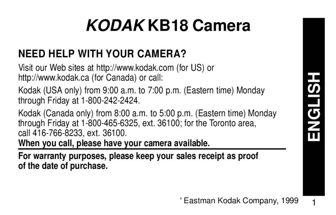 Kodak manual Kodak KB18 Camera, Need Help with Your CAMERA? 