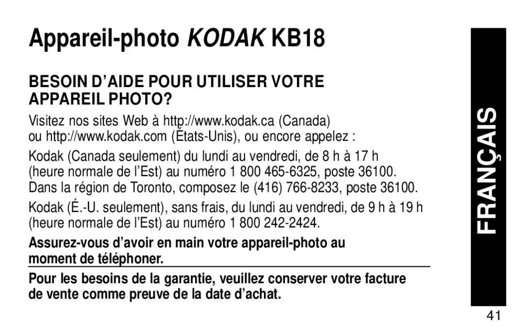 Kodak manual Appareil-photo Kodak KB18, Besoin D’AIDE Pour Utiliser Votre Appareil PHOTO? 