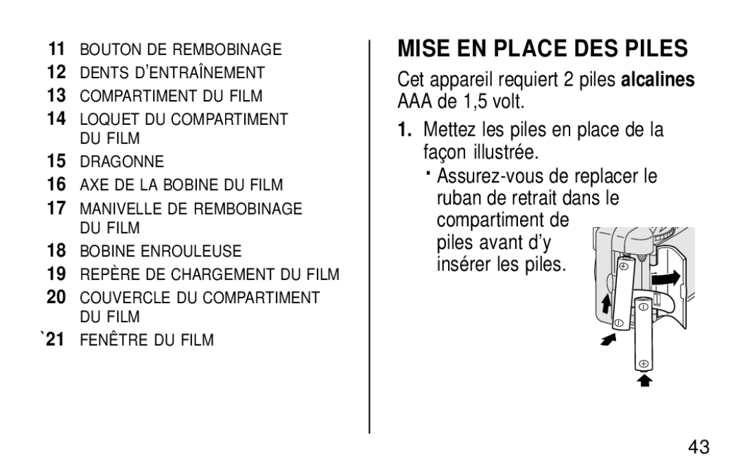 Kodak KB18 manual Mise EN Place DES Piles 