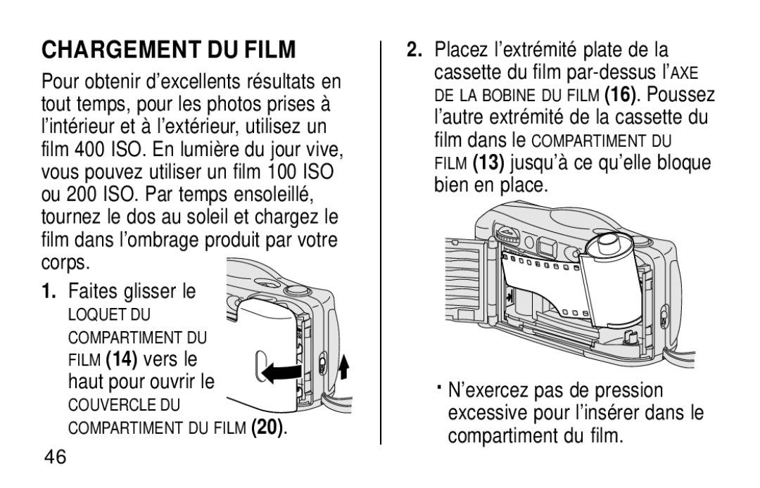 Kodak KB18 manual Chargement DU Film, Faites glisser le 