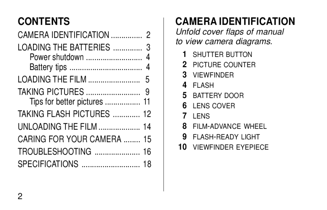 Kodak KB18 manual Contents, Camera Identification 