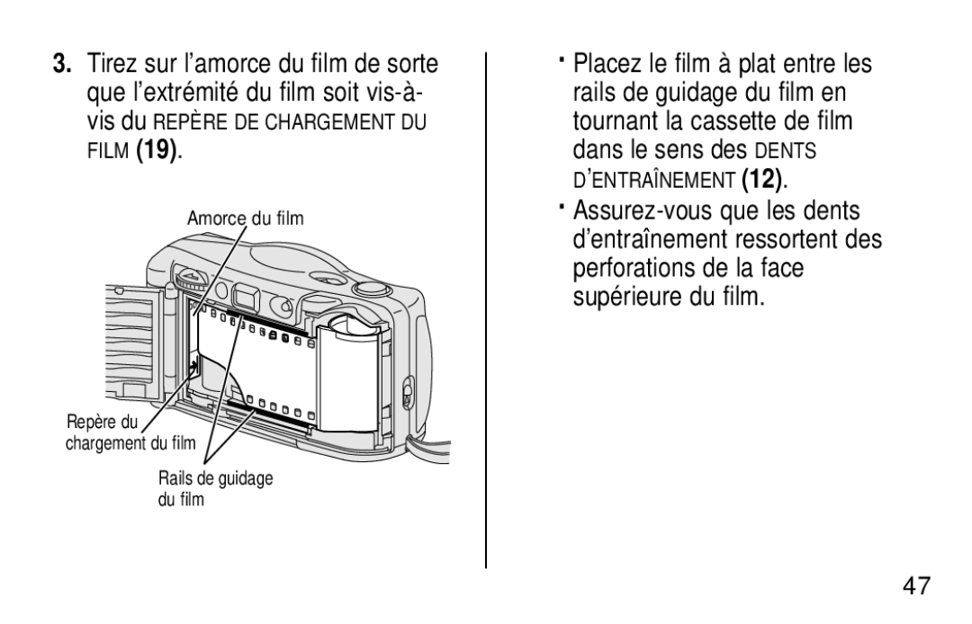 Kodak KB18 manual Vis du Repère DE Chargement DU Film Amorce du film 