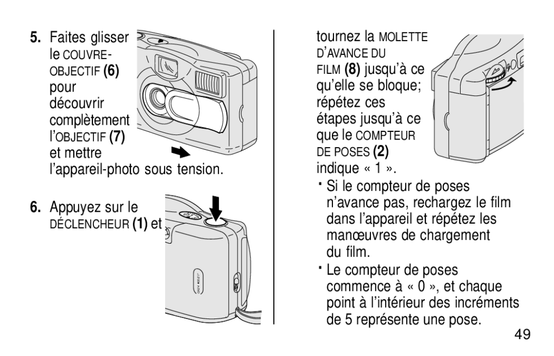 Kodak KB18 manual ’appareil-photo sous tension Appuyez sur le, DÉCLENCHEUR1 et 